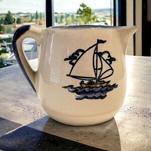Louisville Stoneware Pottery Pitcher Creamer Sailboat Gravy Syrup Nautical USA